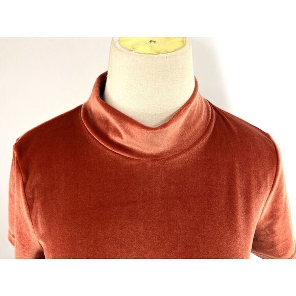 Madewell Velvet VelourTop Womens Small Burnt Orange Short Sleeve Boxy Mock Neck - Picture 5 of 13